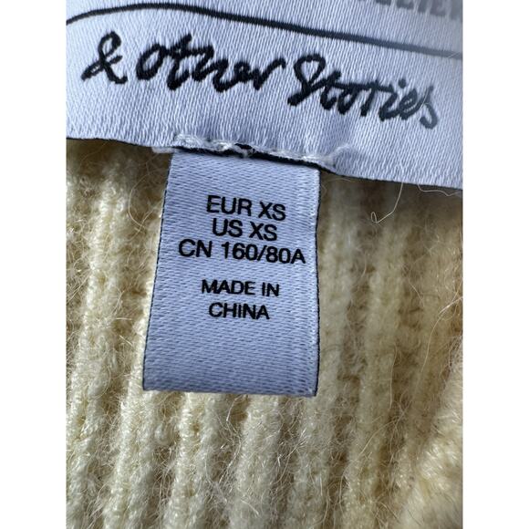 & Other Stories XS Yellow Alpaca Wool Blend Crop Sweater Cardigan Puff Slv #6252 - Picture 4 of 7